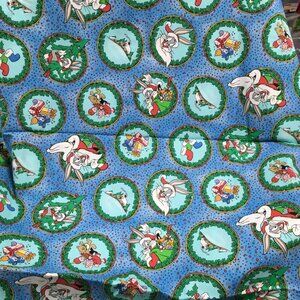 Cranston Looney Tunes Bugs Bunny Christmas Fabric Blue Green Presents 5.5 Yds